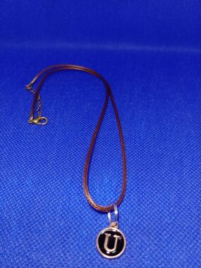 Initial U Black Pendant Necklace for Women